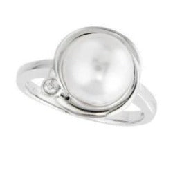 White Gold Cultured Pearl and Diamond Ring, SOLD